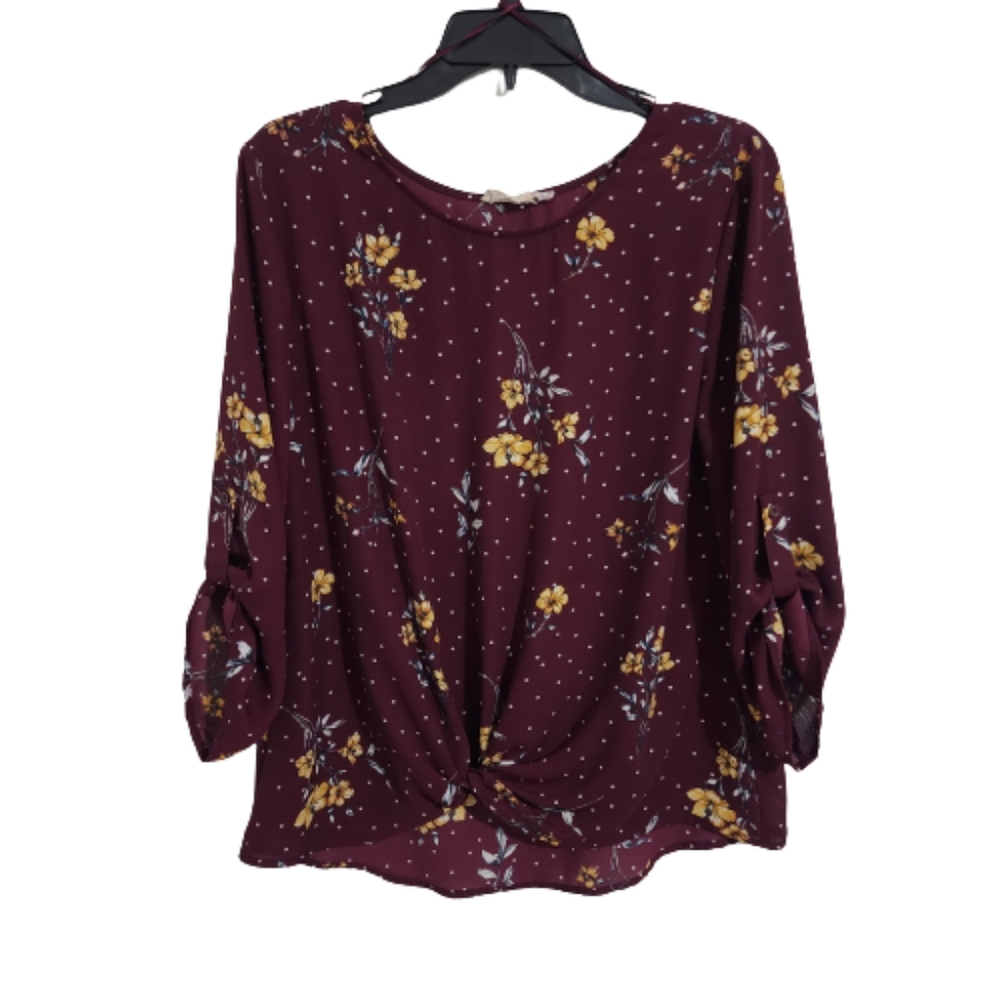 Pink Republic Plum Gold Floral Twist Front Top size Large